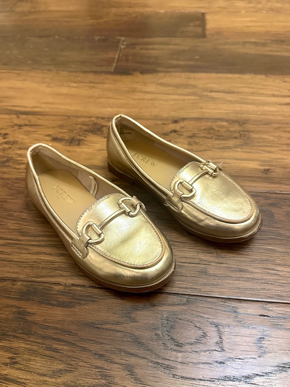 J. Crew Girls' Metallic Gold Leather Loafer Flats